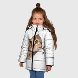 Зимняя куртка для девочек 3D Котик выглядывает из дырки - фото 2