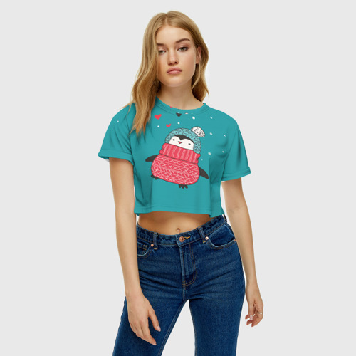 Женская футболка Crop-top 3D Пингвинчик, цвет 3D печать - фото 4