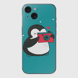 Чехол для iPhone 15 силиконовый с защитой камеры Пингвин с фотоаппаратом