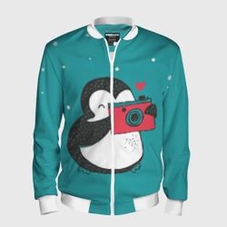 Мужской бомбер 3D Пингвин с фотоаппаратом