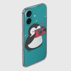 Чехол для iPhone 16 силиконовый с защитой камеры Пингвин с фотоаппаратом - фото 2