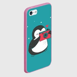 Чехол для iPhone 5/5S матовый Пингвин с фотоаппаратом - фото 2
