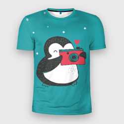 Мужская футболка 3D Slim Пингвин с фотоаппаратом