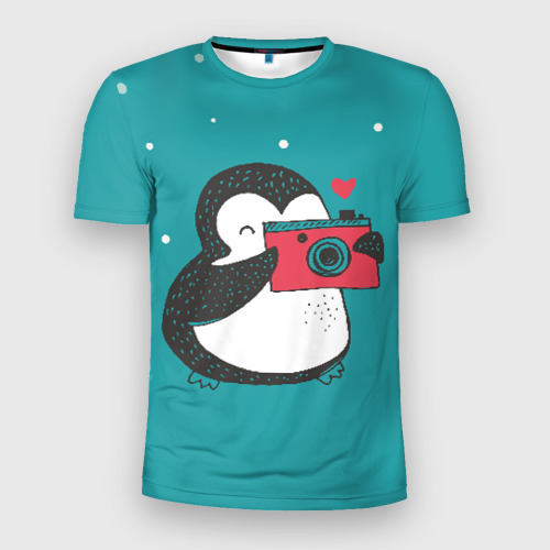 Мужская футболка 3D Slim Пингвин с фотоаппаратом, цвет 3D печать
