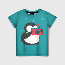Детская футболка 3D Пингвин с фотоаппаратом