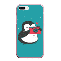 Чехол для iPhone 7Plus/8 Plus матовый Пингвин с фотоаппаратом