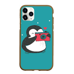 Чехол для iPhone 11 Pro Max матовый Пингвин с фотоаппаратом