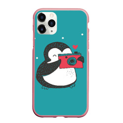 Чехол для iPhone 11 Pro Max матовый Пингвин с фотоаппаратом