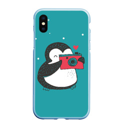 Чехол для iPhone XS Max матовый Пингвин с фотоаппаратом