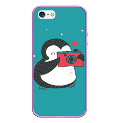 Чехол для iPhone 5/5S матовый Пингвин с фотоаппаратом
