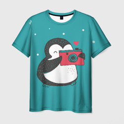 Мужская футболка 3D Пингвин с фотоаппаратом