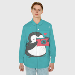 Мужская рубашка oversize 3D Пингвин с фотоаппаратом - фото 2