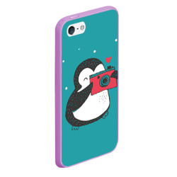Чехол для iPhone 5/5S матовый Пингвин с фотоаппаратом - фото 2