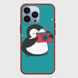 Чехол для iPhone 13 Pro Пингвин с фотоаппаратом