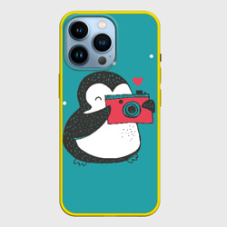 Чехол для iPhone 14 Pro Пингвин с фотоаппаратом