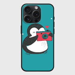 Чехол силиконовый для Apple iPhone 15 Pro матовый Пингвин с фотоаппаратом