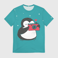 Мужская футболка 3D Пингвин с фотоаппаратом