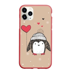 Чехол для iPhone 11 Pro Max матовый Пингвин с шариком для пары