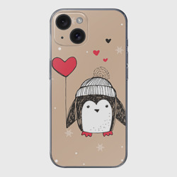 Чехол для iPhone 15 силиконовый с защитой камеры Пингвин с шариком для пары