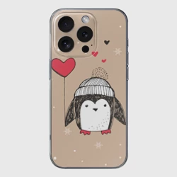 Чехол для iPhone 16 Pro Max силиконовый с защитой камеры Пингвин с шариком для пары