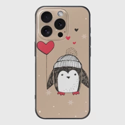 Чехол для iPhone 16 Pro силиконовый с защитой камеры Пингвин с шариком для пары