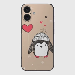 Чехол для iPhone 16 силиконовый с защитой камеры Пингвин с шариком для пары