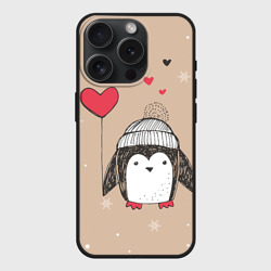 Чехол силиконовый для Apple iPhone 15 Pro Мax матовый Пингвин с шариком для пары