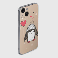 Чехол для iPhone 15 силиконовый с защитой камеры Пингвин с шариком для пары - фото 2