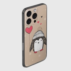Чехол для iPhone 16 Pro силиконовый с защитой камеры Пингвин с шариком для пары - фото 2