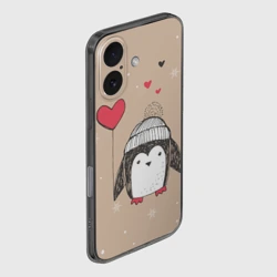 Чехол для iPhone 16 силиконовый с защитой камеры Пингвин с шариком для пары - фото 2