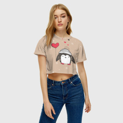 Женская футболка Crop-top 3D Пингвин с шариком - фото 2