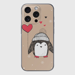 Чехол для iPhone 15 Pro силиконовый с защитой камеры Пингвин с шариком для пары