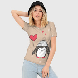 Женская футболка 3D Slim Пингвин с шариком - фото 2