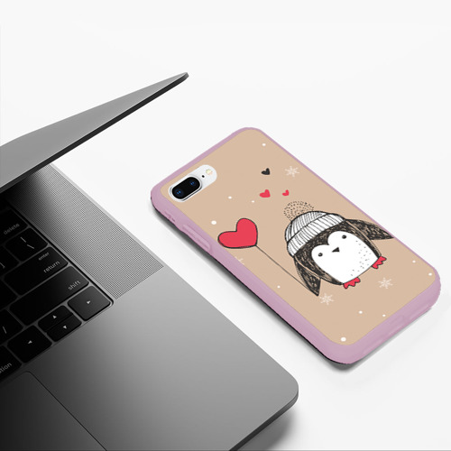 Чехол для iPhone 7Plus/8 Plus матовый Пингвин с шариком, цвет розовый - фото 5