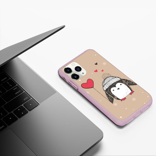 Чехол для iPhone 11 Pro матовый Пингвин с шариком, цвет розовый - фото 5