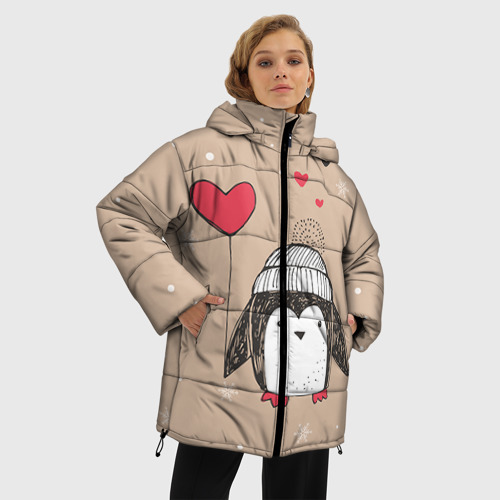 Женская зимняя куртка Oversize Пингвин с шариком, цвет красный - фото 3