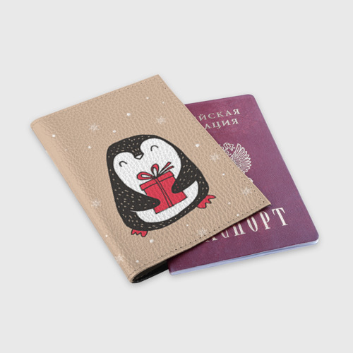Обложка для паспорта матовая кожа Пингвин с подарком, цвет черный - фото 3