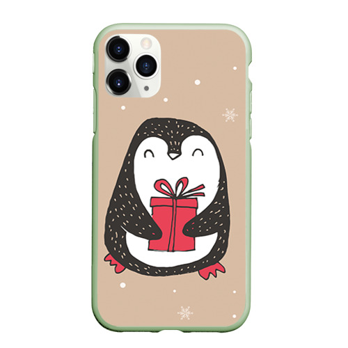 Чехол для iPhone 11 Pro матовый Пингвин с подарком, цвет салатовый