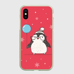 Чехол для iPhone XS Max матовый Пингвин с шариком