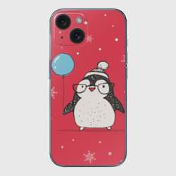 Чехол для iPhone 15 силиконовый с защитой камеры Пингвин с шариком