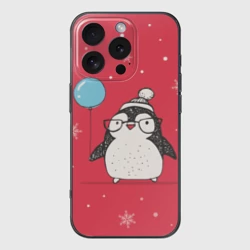 Чехол для iPhone 16 Pro силиконовый с защитой камеры Пингвин с шариком