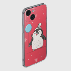 Чехол для iPhone 15 силиконовый с защитой камеры Пингвин с шариком - фото 2
