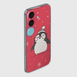 Чехол для iPhone 16 силиконовый с защитой камеры Пингвин с шариком - фото 2