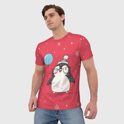 Мужская футболка 3D Пингвин с шариком - фото 2