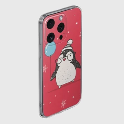 Чехол для iPhone 15 Pro Max силиконовый с защитой камеры Пингвин с шариком - фото 2