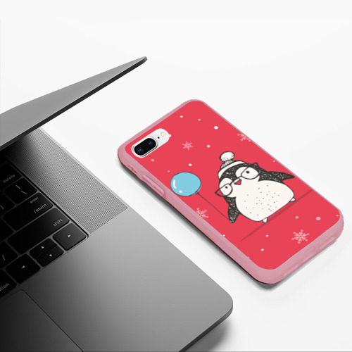 Чехол для iPhone 7Plus/8 Plus матовый Пингвин с шариком, цвет баблгам - фото 5