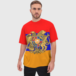 Мужская футболка oversize 3D Герб и флаг Армении - фото 2