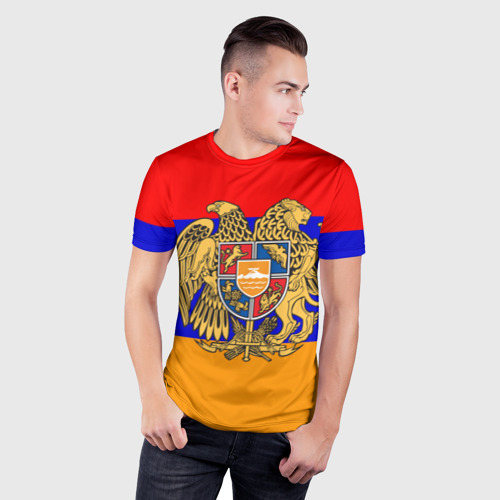 Мужская футболка 3D Slim Герб и флаг Армении, цвет 3D печать - фото 3