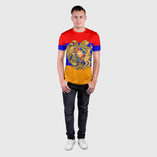 Мужская футболка 3D Slim Герб и флаг Армении, цвет 3D печать - фото 4