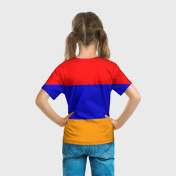 Футболка с принтом Герб и флаг Армении для ребенка, вид на модели сзади №3. Цвет основы: белый